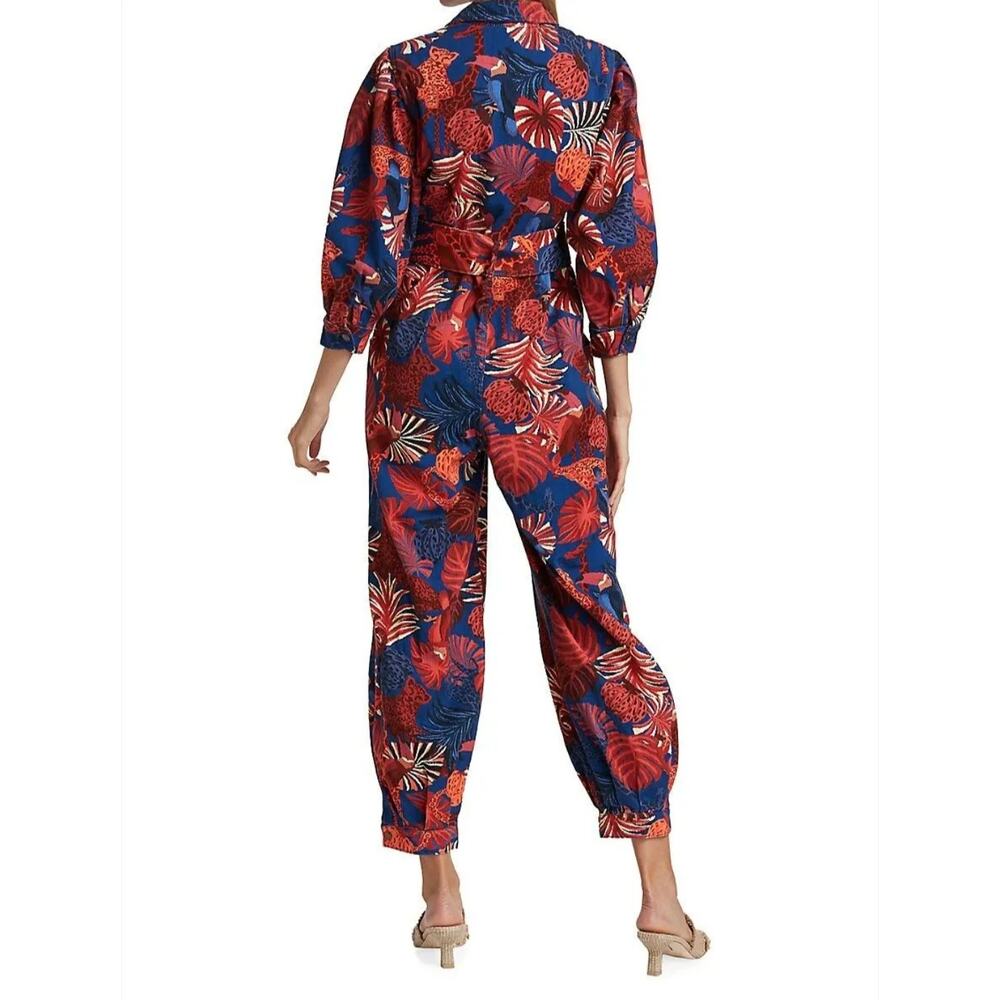 Farm Rio Navy Red Animals Tapestry Canvas Belted Jumpsuit Size Medium - Picture 4 of 16